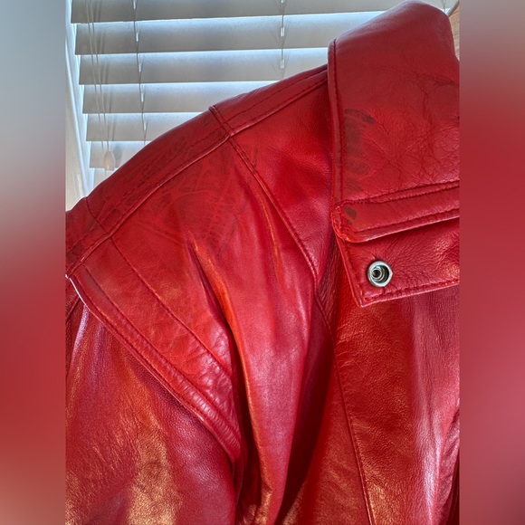 Vintage 80s Red Leather Jacket - Accente - Size 4** - Picture 3 of 16